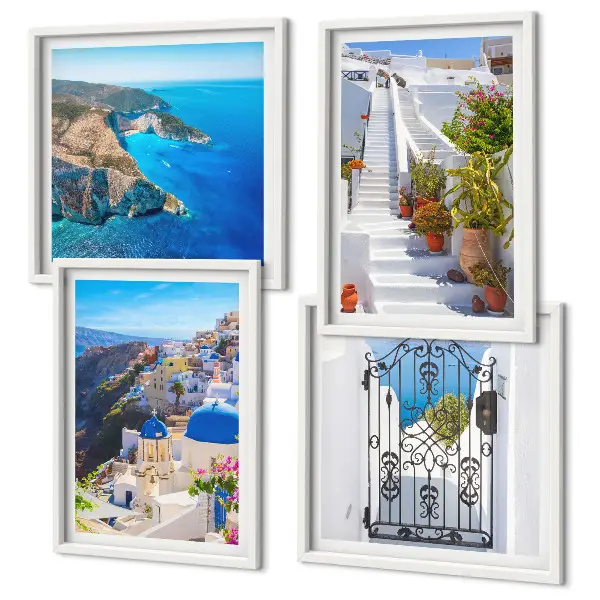 Composição de quadros tema arquitetura grega em Oia, Santorini