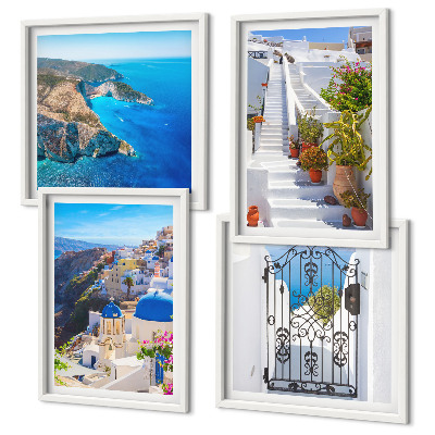 Composição de quadros Santorini, arquitetura grega, Oia