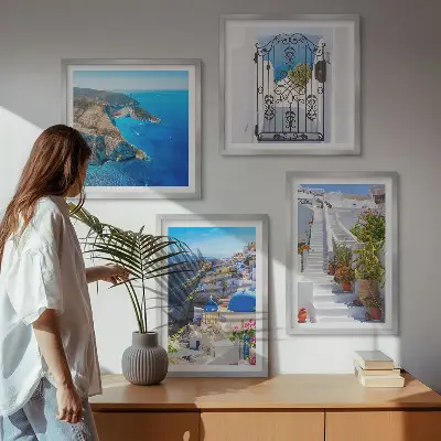 Composição de quadros tema arquitetura grega em Oia, Santorini