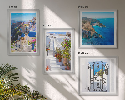 Composição de quadros Santorini, arquitetura grega, Oia