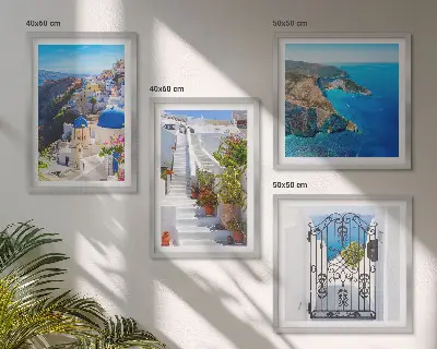 Composição de quadros tema arquitetura grega em Oia, Santorini