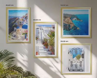Composição de quadros tema arquitetura grega em Oia, Santorini