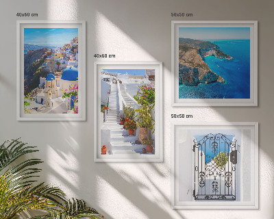 Composição de quadros Santorini, arquitetura grega, Oia