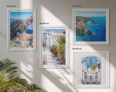 Composição de quadros tema arquitetura grega em Oia, Santorini