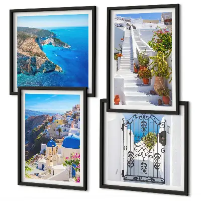 Composição de quadros tema arquitetura grega em Oia, Santorini