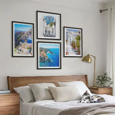 Composição de quadros tema arquitetura grega em Oia, Santorini