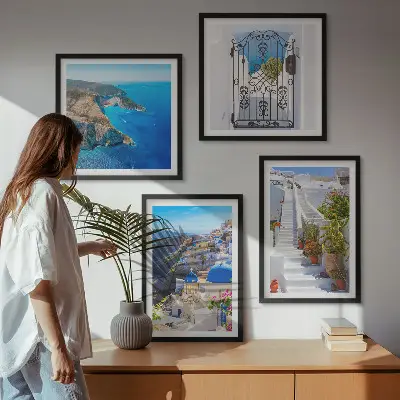 Composição de quadros tema arquitetura grega em Oia, Santorini