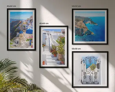 Composição de quadros tema arquitetura grega em Oia, Santorini
