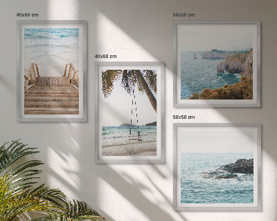Políptico com moldura Balanço com vista para o mar na praia com escadas