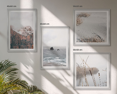Conjunto de 4 quadros com moldura Ondas abstratas em tons pastel de cinza