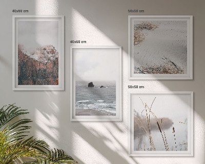 Conjunto de 4 quadros com moldura Ondas abstratas em tons pastel de cinza