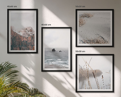 Conjunto de 4 quadros com moldura Ondas abstratas em tons pastel de cinza