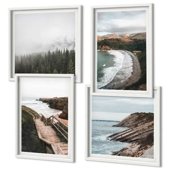 Políptico com moldura vistas de penhascos e paisagens de praia