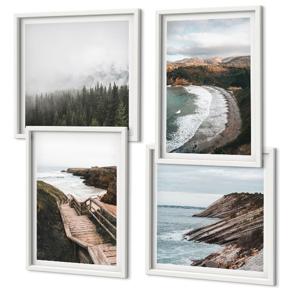 Políptico com moldura Vistas de penhascos, paisagens de praia