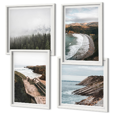 Políptico com moldura Vistas de penhascos, paisagens de praia