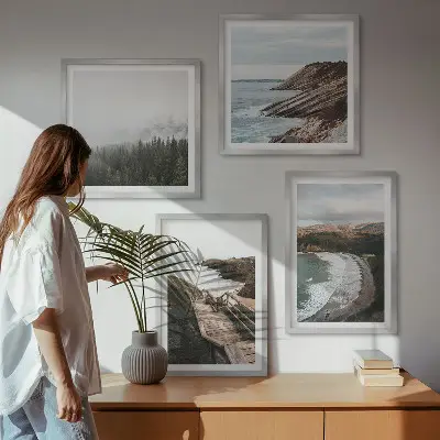 Políptico com moldura vistas de penhascos e paisagens de praia