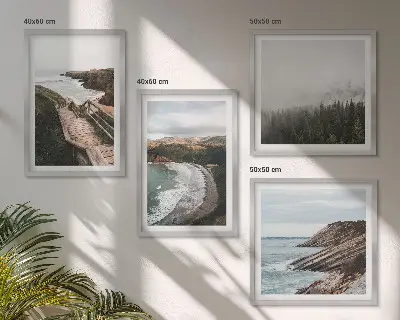 Políptico com moldura vistas de penhascos e paisagens de praia