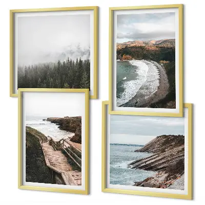 Políptico com moldura vistas de penhascos e paisagens de praia