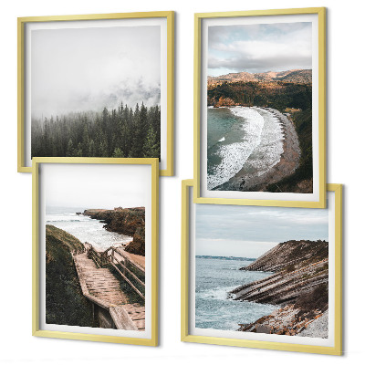 Políptico com moldura Vistas de penhascos, paisagens de praia