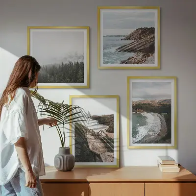 Políptico com moldura vistas de penhascos e paisagens de praia