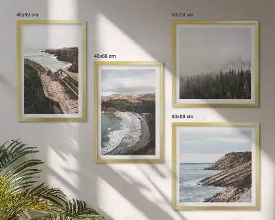 Políptico com moldura vistas de penhascos e paisagens de praia
