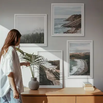 Políptico com moldura vistas de penhascos e paisagens de praia