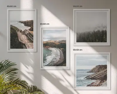 Políptico com moldura vistas de penhascos e paisagens de praia