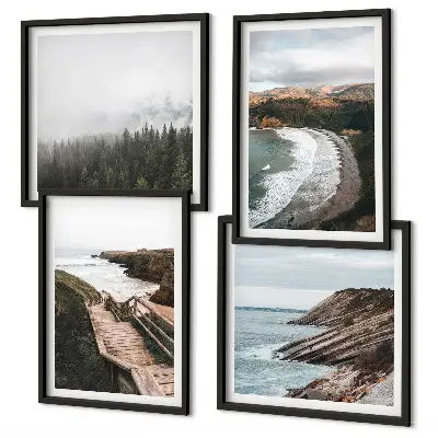 Políptico com moldura vistas de penhascos e paisagens de praia