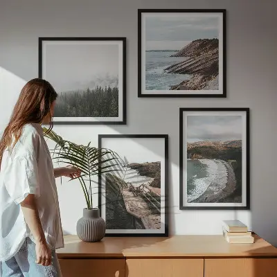 Políptico com moldura vistas de penhascos e paisagens de praia