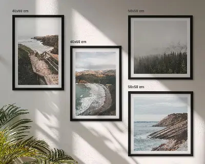 Políptico com moldura vistas de penhascos e paisagens de praia