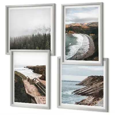Políptico com moldura vistas de penhascos e paisagens de praia