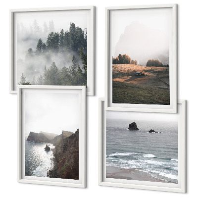 Composição de quadros Paisagens de montanhas e mar.