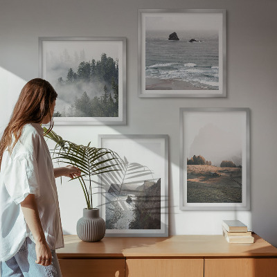Composição de quadros Paisagens de montanhas e mar.