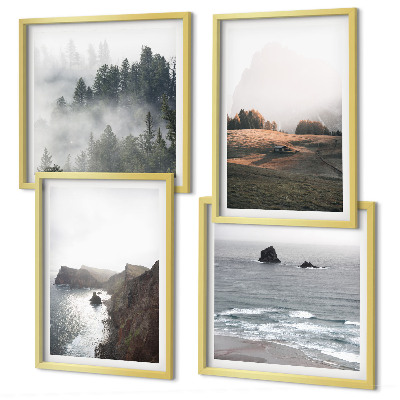 Composição de quadros Paisagens de montanhas e mar.