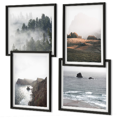 Composição de quadros Paisagens de montanhas e mar.