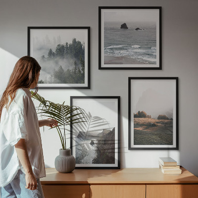 Composição de quadros Paisagens de montanhas e mar.