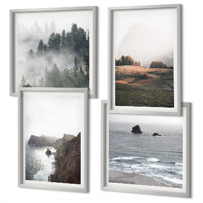 Composição de quadros Paisagens de montanhas e mar.