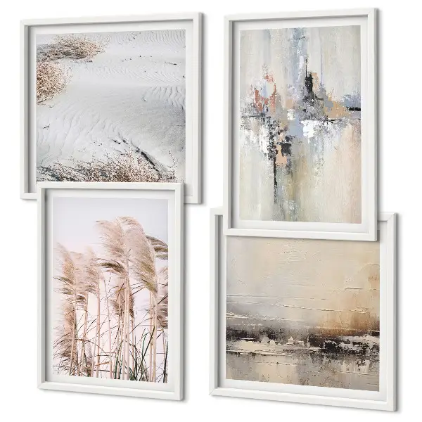 Conjunto de 4 quadros com moldura com padrões abstratos de vegetação