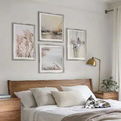 Conjunto de 4 quadros com moldura com padrões abstratos de vegetação