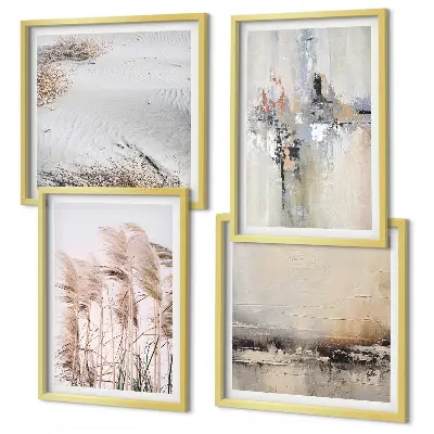 Conjunto de 4 quadros com moldura com padrões abstratos de vegetação