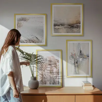 Conjunto de 4 quadros com moldura com padrões abstratos de vegetação