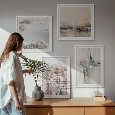 Conjunto de 4 quadros com moldura com padrões abstratos de vegetação