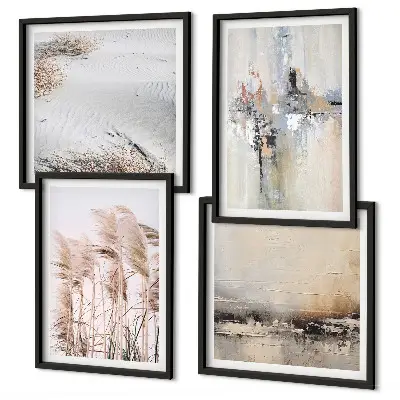 Conjunto de 4 quadros com moldura com padrões abstratos de vegetação