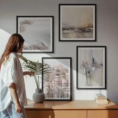 Conjunto de 4 quadros com moldura com padrões abstratos de vegetação