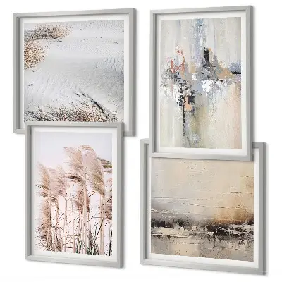 Conjunto de 4 quadros com moldura com padrões abstratos de vegetação