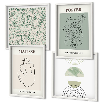 Conjunto de 4 quadros com moldura Linhas, padrões de plantas, minimalismo