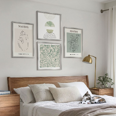 Conjunto de 4 quadros com moldura Linhas, padrões de plantas, minimalismo
