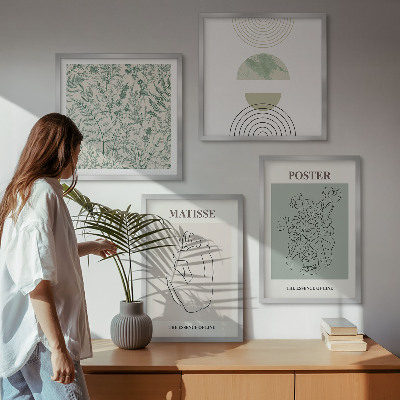 Conjunto de 4 quadros com moldura Linhas, padrões de plantas, minimalismo