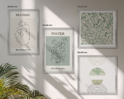Conjunto de 4 quadros com moldura Linhas, padrões de plantas, minimalismo