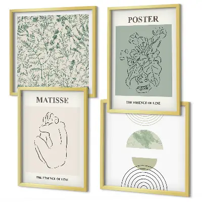 Conjunto de 4 quadros com moldura com estampas minimalistas de linhas e plantas